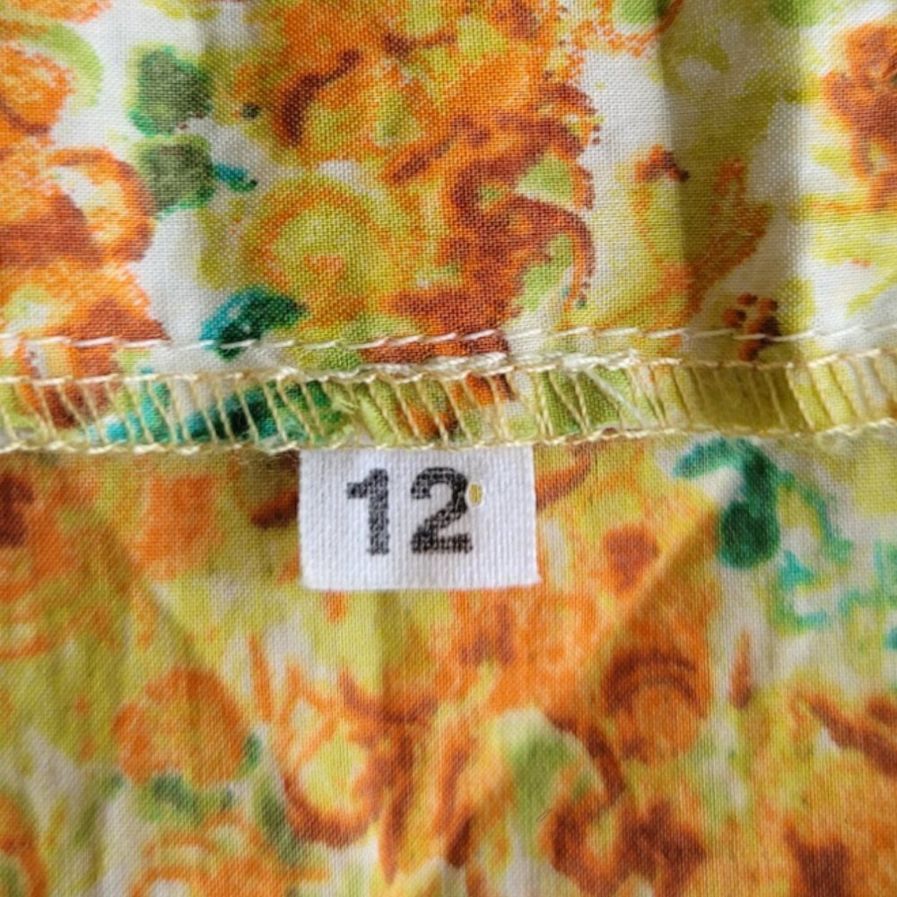 Vintage 1960s 1970s Floral Dress Green Orange Yellow Mad Men S/M Retro Outfit - Picture 9 of 15